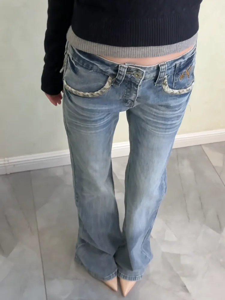 

Джинсы женские больших размеров в американском ретро-стиле, с низкой посадкой, облегающие, слегка расклешенные, повседневные, длиной в пол, прямые, узкие