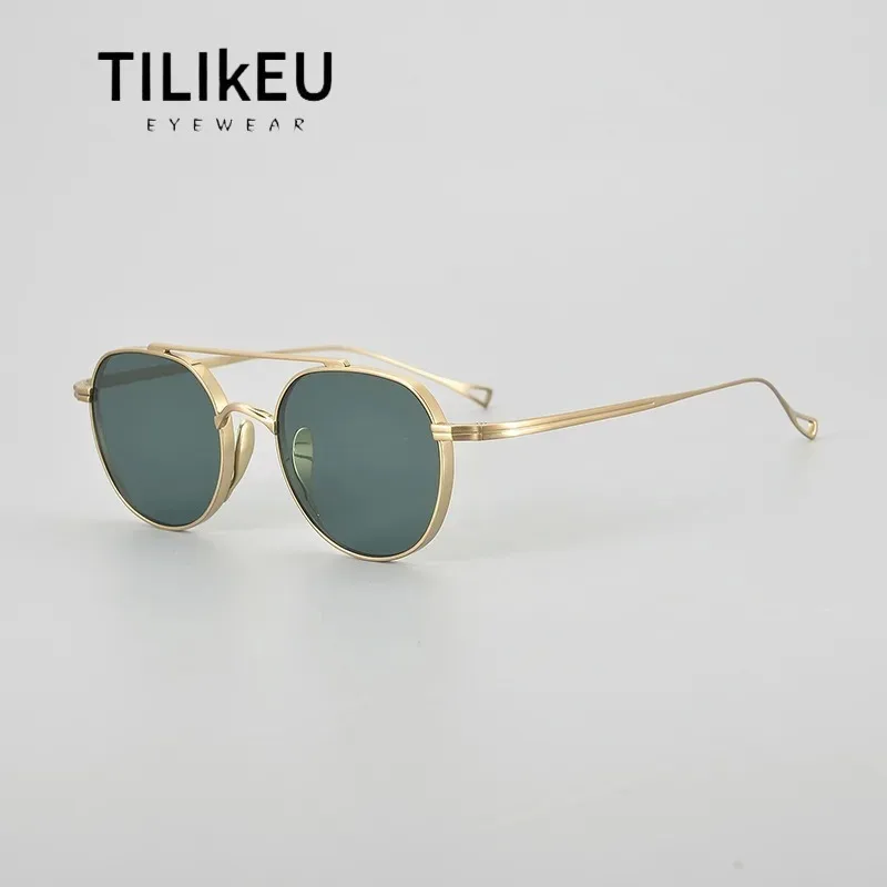

Vintage Pure Titanium Pilot Sunglasses Designer Men Prescription Double Bridge Eyeglasses Frames Women Luxury Oval Eyewear UV400