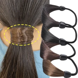 Banda de goma hecha de simulación de cabello, cuerda para la cabeza, peluca de moda, Anillo para el cabello liso, Coleta, diademas de alta elasticidad, 1/5 piezas