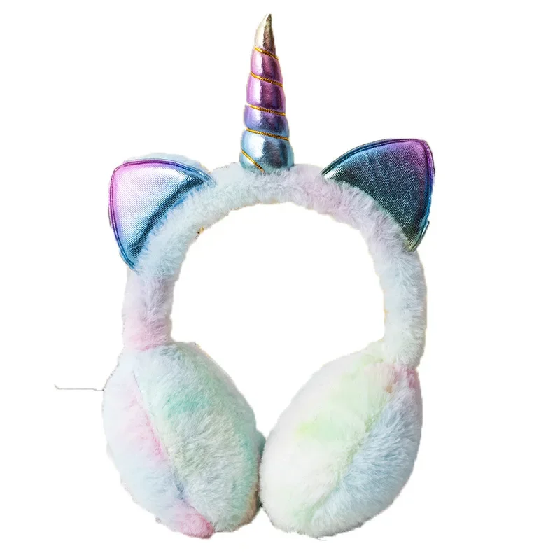 Coppe auricolari calde per bambini unicorno per l'inverno, a prova di freddo, imitazione coniglio, peluche, borsa auricolare retrattile indossabile