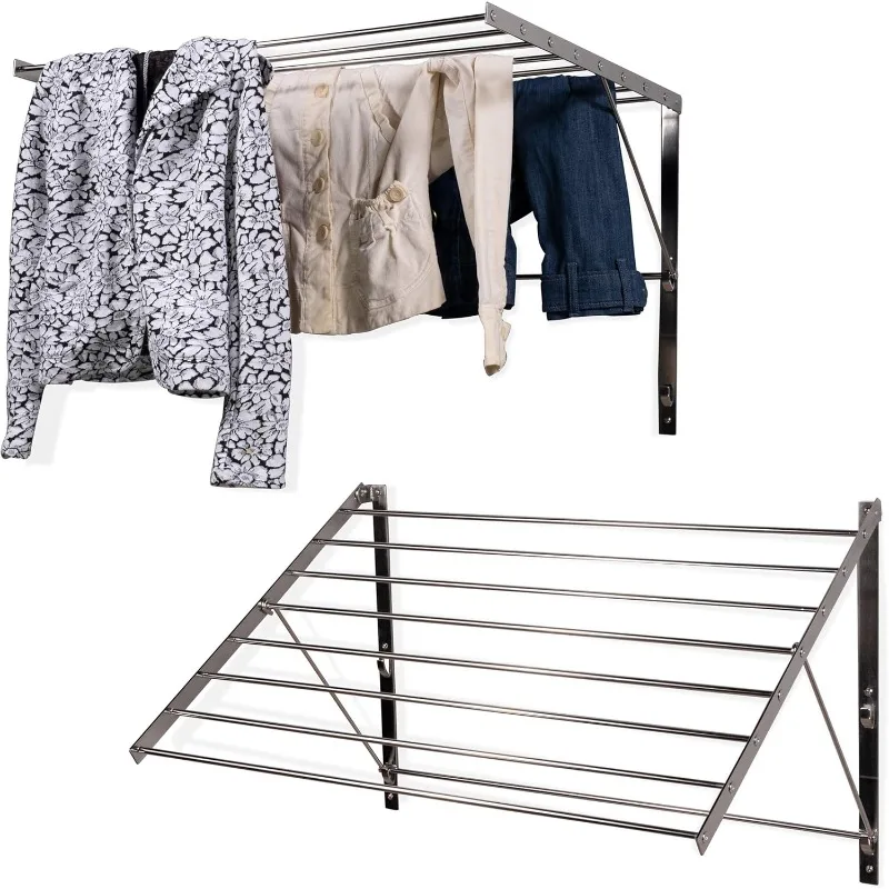 

Wall Mount Clothes Drying Rack & Laundry Room Organizer, 6.5 Yards Drying Capacity Stainless Steel Set of 2 Laundry Rack