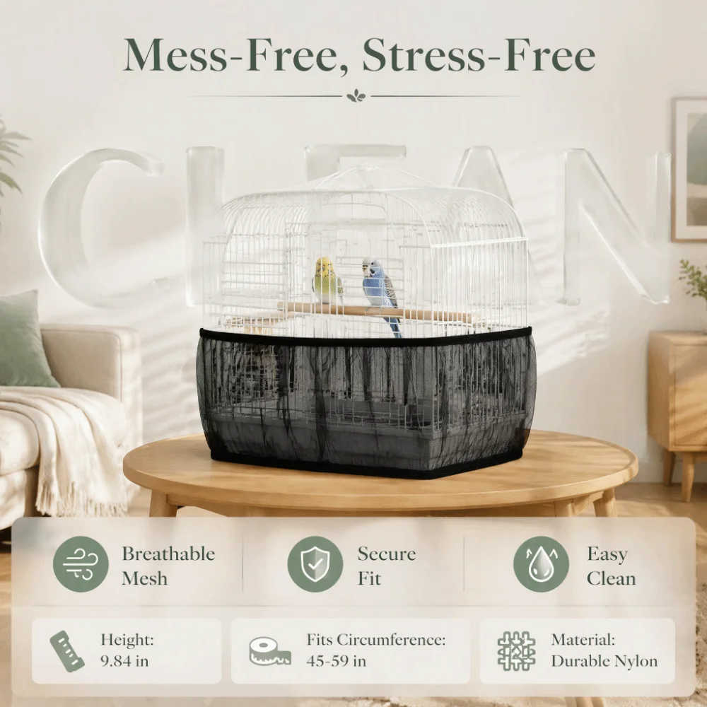 Nylon Mesh Bird Cage Seed Catcher Soft Airy Ventilated Design Parrot Nylon Mesh Cover Prevent Seed Falling Stretchy Skirt