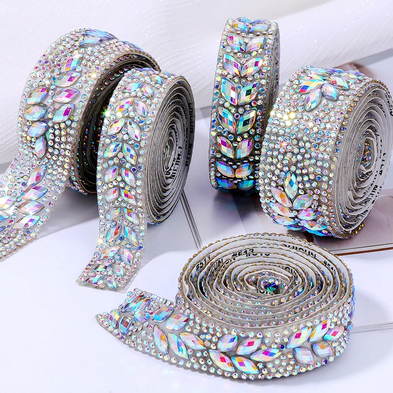 Ducrystal 1Yard Crystal Motif self-adhesive Rhinestone Trimming Tape Applicator Ribbon resin Rhinestones Iron On For Dresses - view 2