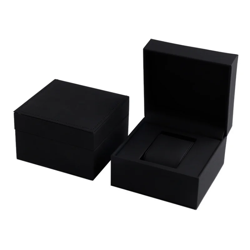 Black Matte PU Leather Square Clamshell Watch Storage Box Provide Free Logo Carving Service Personalized Logo Customization Gift