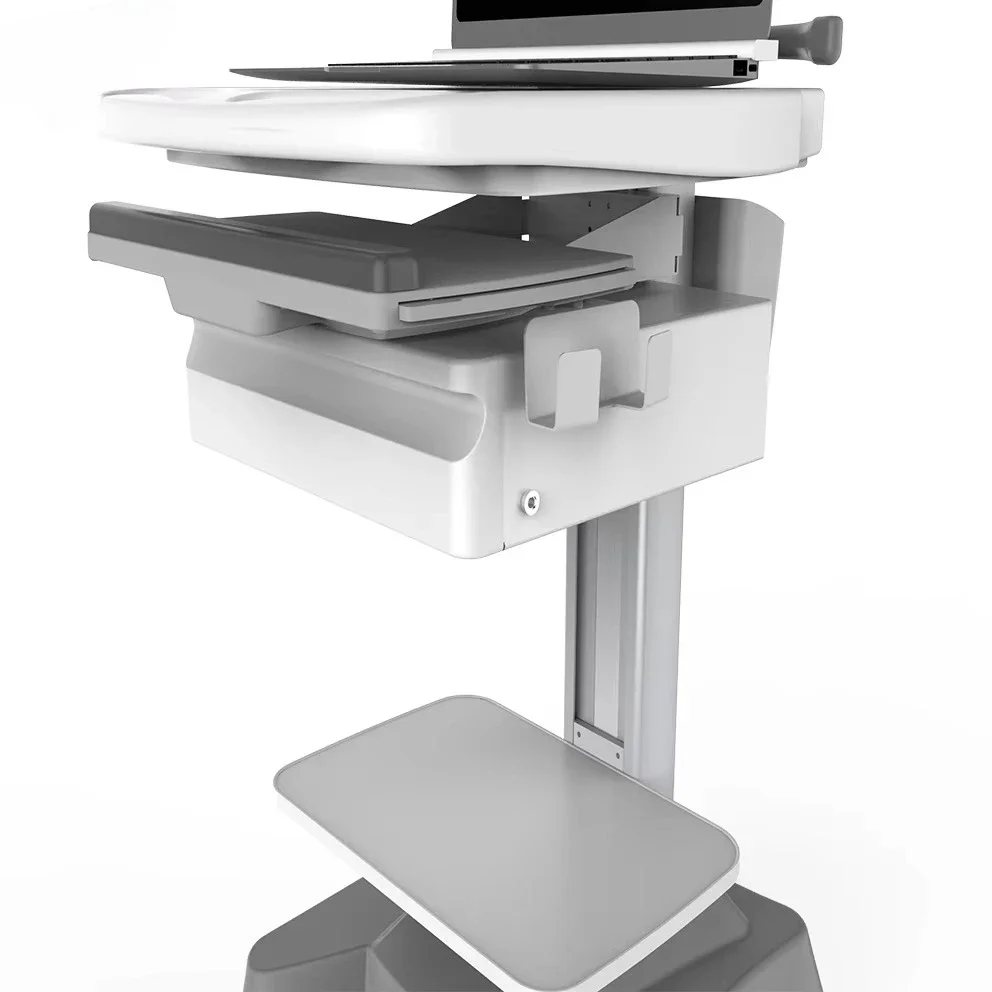 Troli Laptop Medis, Workstation Komputer Mobile, New ClinicCart, Workstation Laptop Salon Kecantikan, Dudukan Lengan Workstation Perawat