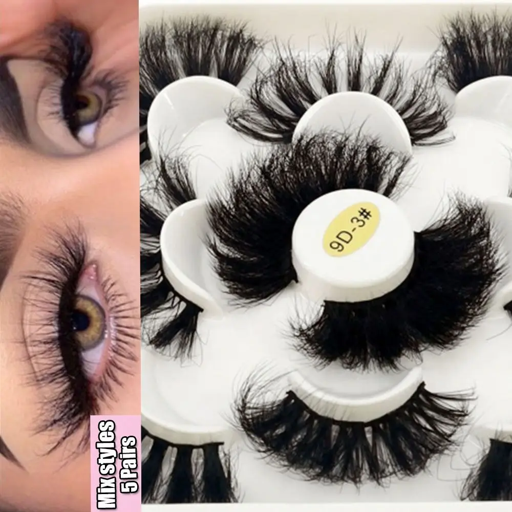 5 Pairs Messy Dramatic Fake Lashes Natural Long False eyelashes 3D Mink Hair Mixed Style