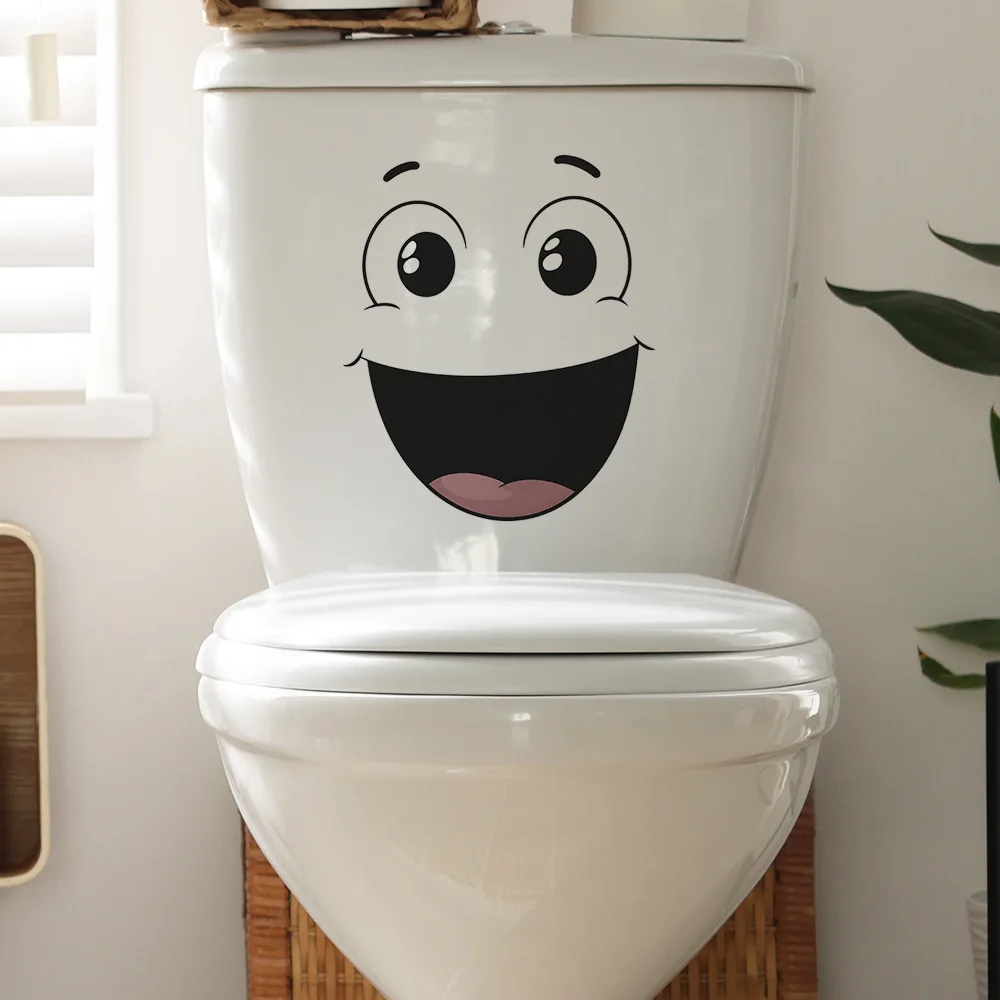 Cartoon Funny Smiling Face Wall Sticker Bathroom Toilet Decoration Mural For Room Cabinet Decor Self-adhesive Waterproof Decals