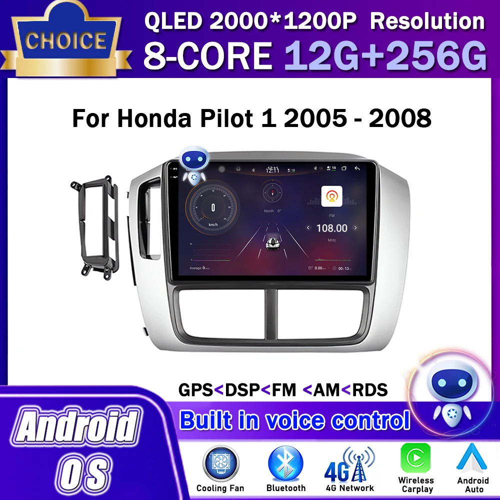

Android OS Voice control Car Radio Multimedia Stereo Player for Honda Pilot 1 2005 - 2008 GPS Navigation Wireless Carplay WiFi