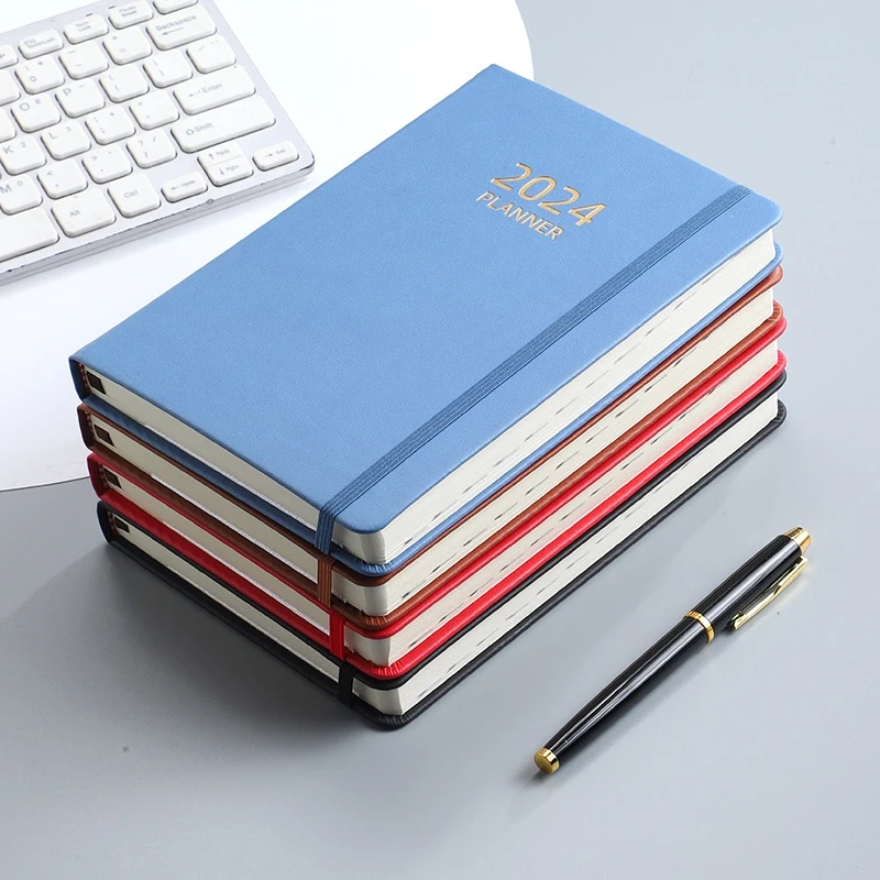 2024 A5 English Schedule Planner Elastic Band Notebook Strap Book Notebook