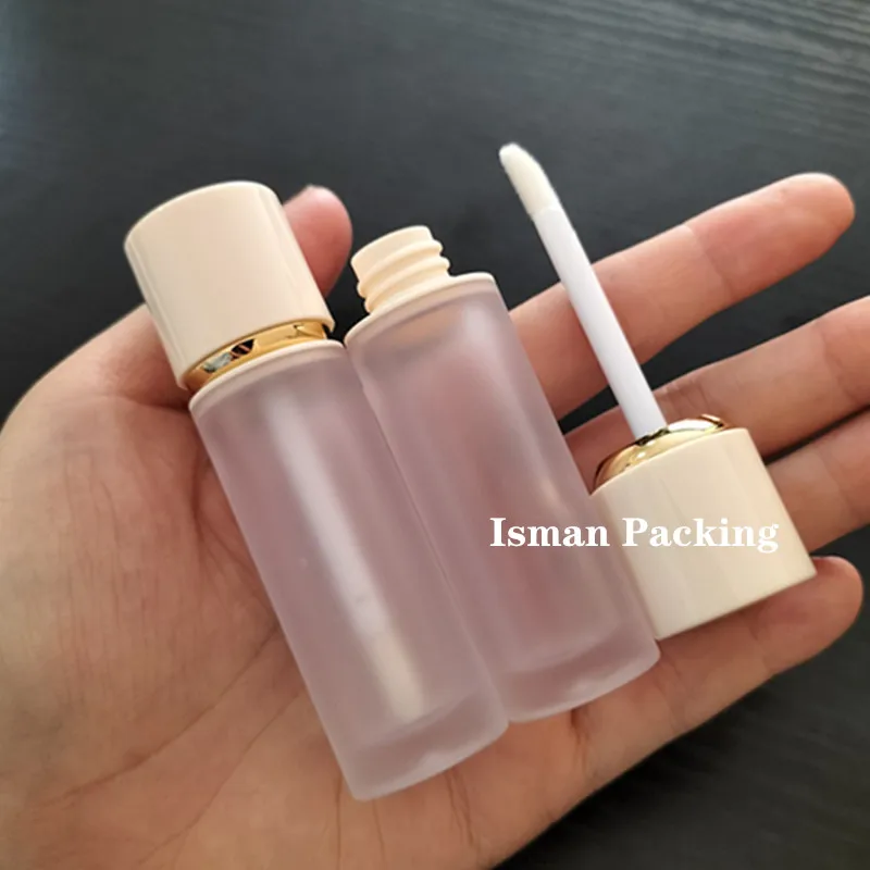 50Pcs high quality empty white top frosted lipgloss packaging bottle lip gloss container wand tubes with brush 4ml