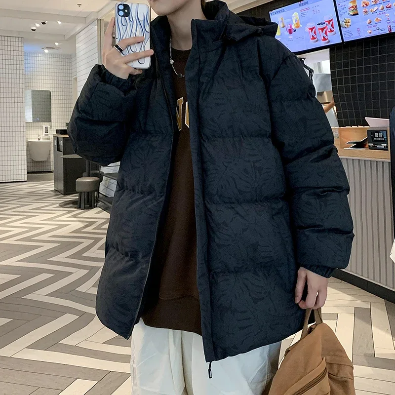 Autumn and Winter Men's Cotton Jacket Fashion Maple Leaf Printing Design Windproof Hooded Coat Hip-hop Street Men's Clothing 5XL