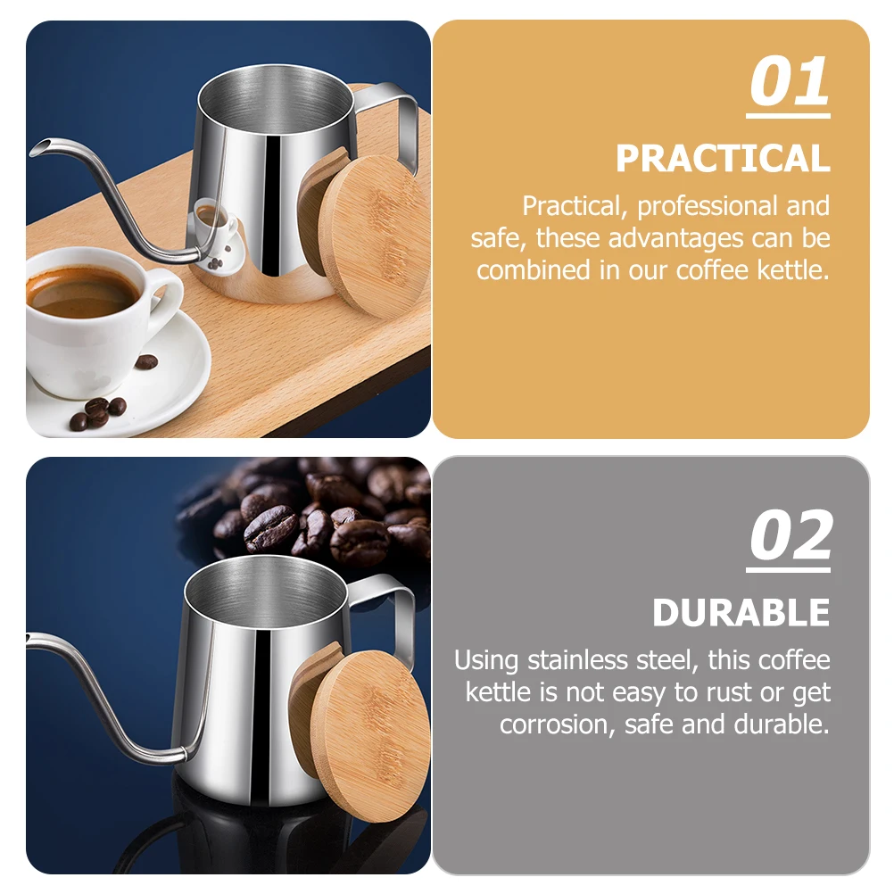 

350Ml Hand Drip Pot Long Spout Stainless Steel Lidded Coffee Kettle Narrow Spout For Tea Brewing Handheld Portable Coffee
