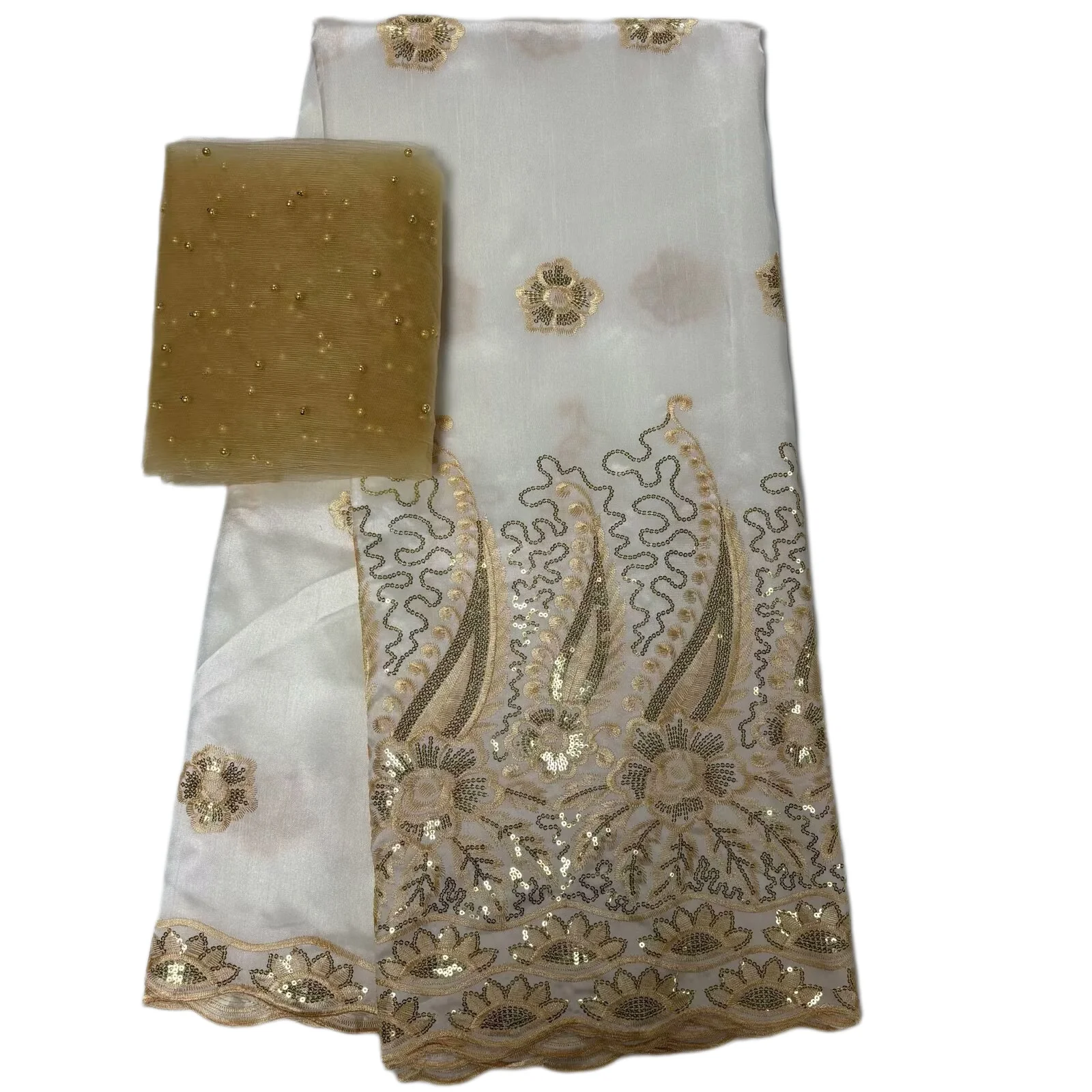 Nieuwe Pailletten George Kant 2025 Hoge Kwaliteit Indiase George Kant Stof Met Franse Netto Kant Stof Blouse Voor Trouwjurk 5 + 2 Yard