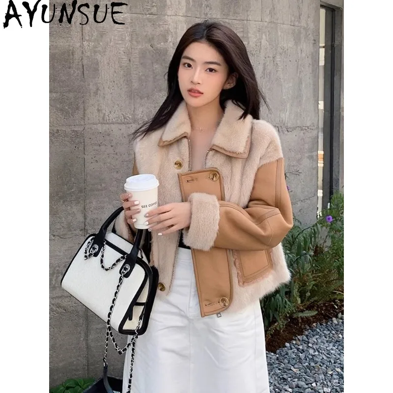AYUNSUE Natural Wool Mink Fur Coat 2025 Real Fur Jackets for Woman Clothing Whole Mink Fur Coat Woman Clothes Fourrure Femmes