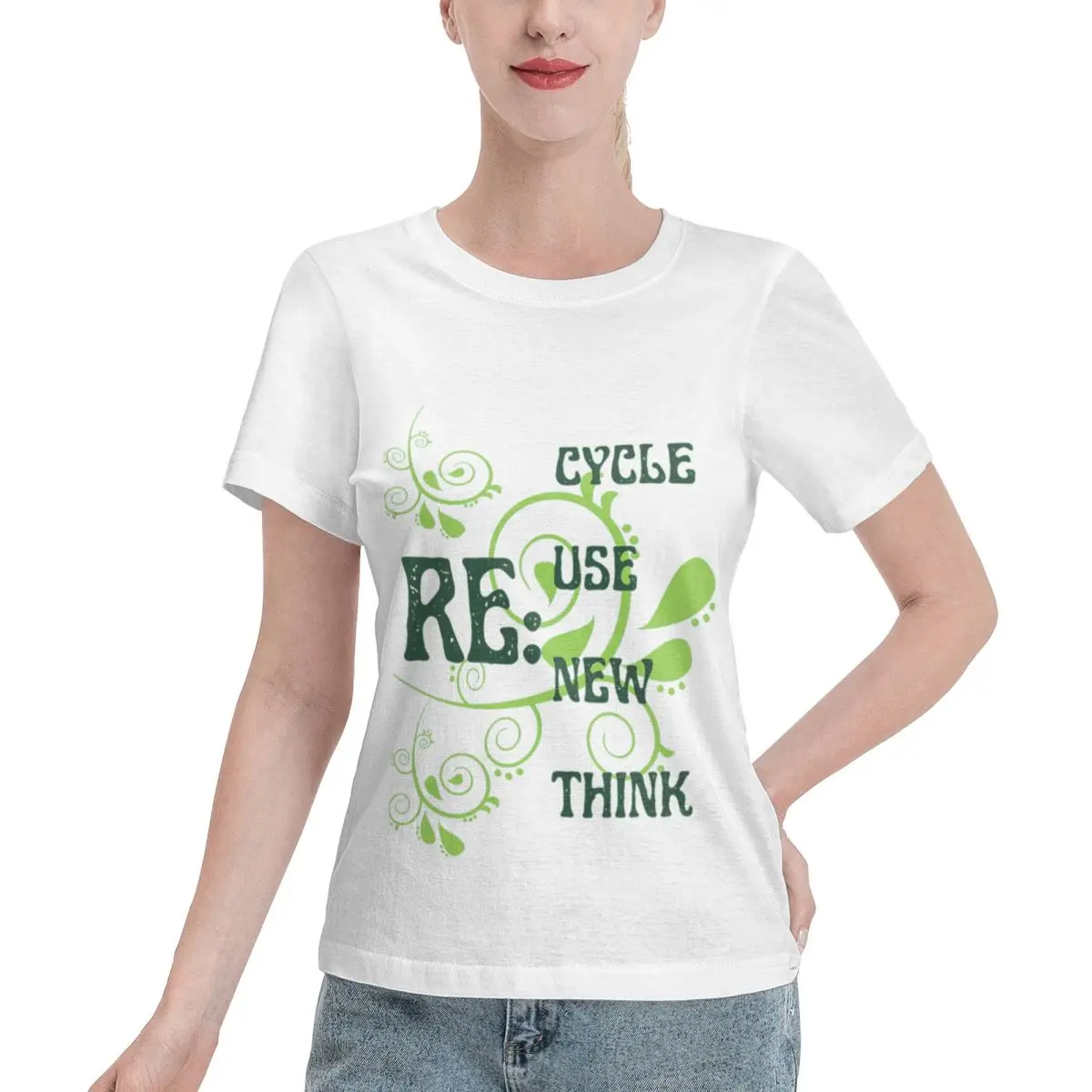 No Fade Re-Cycle Re-Use Re-New Re-Think Crisis Environmental Activism Women's T-shirt Classic Daily Women Short Sleeve Top