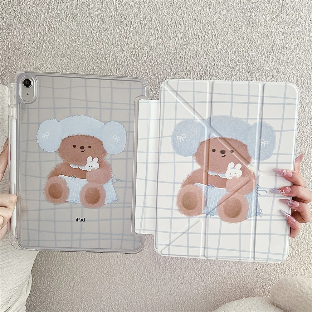 Plaid Bear Rabbit Cases for iPad 11 A16 2025 Air 7 8 Pro11 13