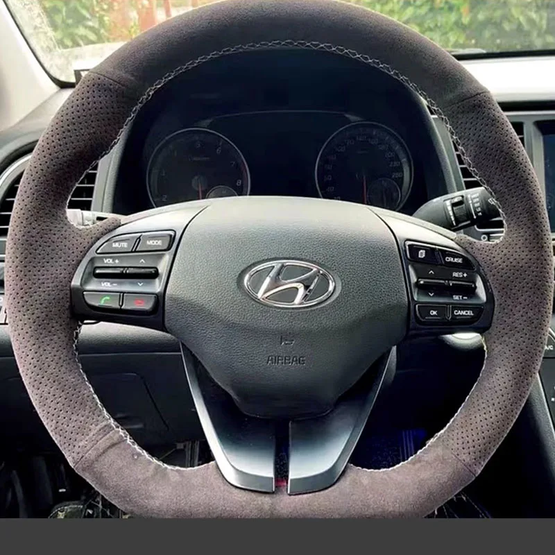 Hand-Stitched Non-Slip Suede Car Steering Wheel Cover For Hyundai Elantra 4 2019 2018 2017 2016 Ioniq 2017-2019 auto parts