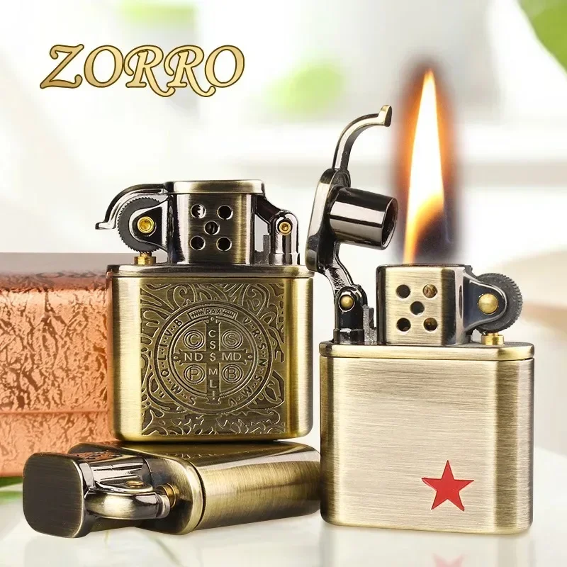 ZORRO Antique Series Lighter Vintage Metal Constantine Kerosene Lighter Flint Copper Oil Gasoline Cigarette Lighter