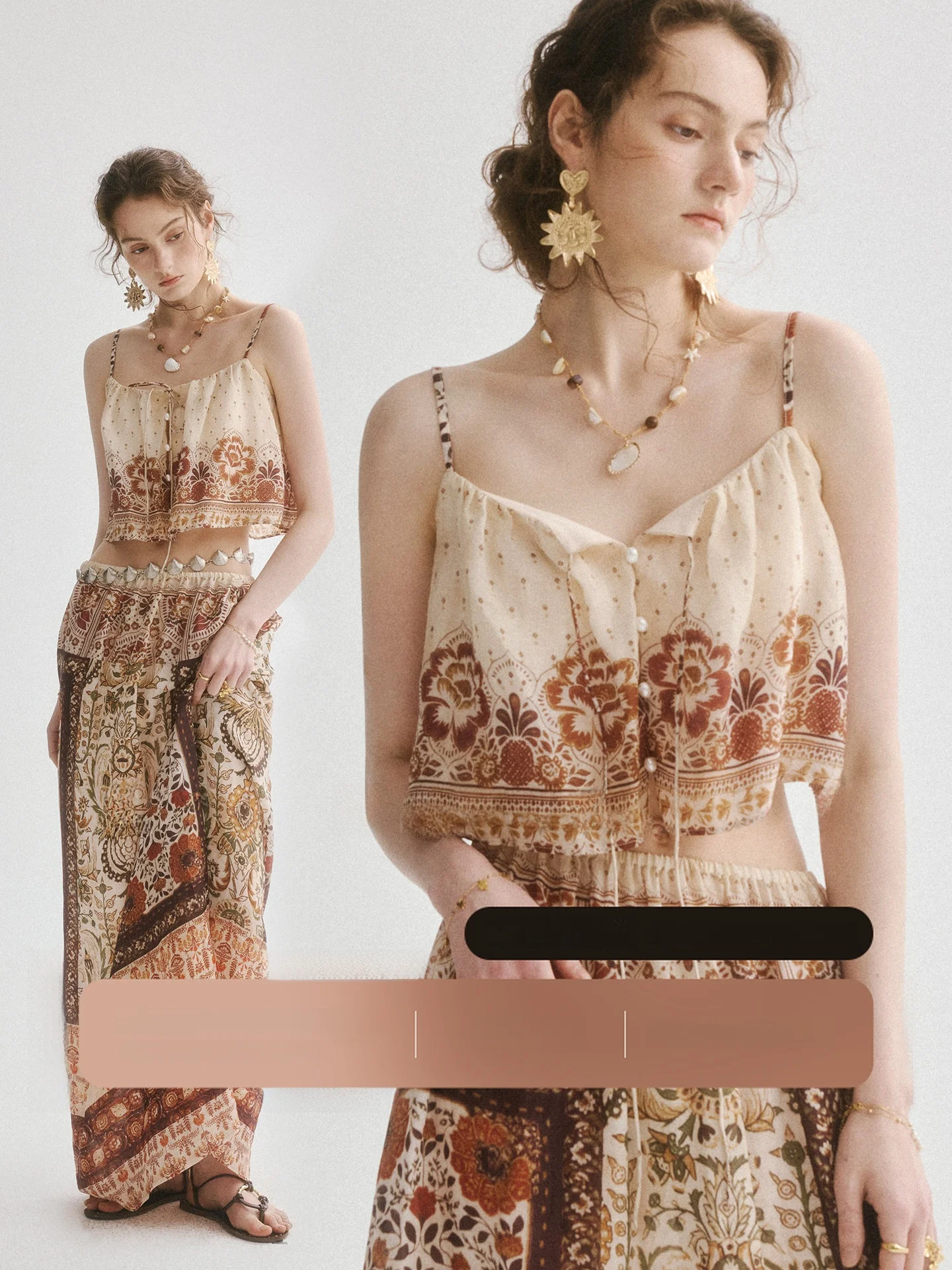 

Summer Floral Print High Waist Half Skirt Set Women's Fashion Ensemble Two-Piece Suit Linen Material Vintage Style Vest Top