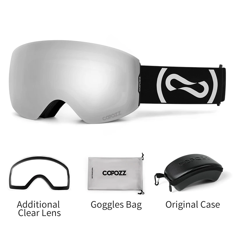 COPOZZ Magnetic Winter Ski Goggles UV400 Protection Anti-Fog Ski Glasses Male Female Clear Lens Case Kit Set Snowboard Eyewear