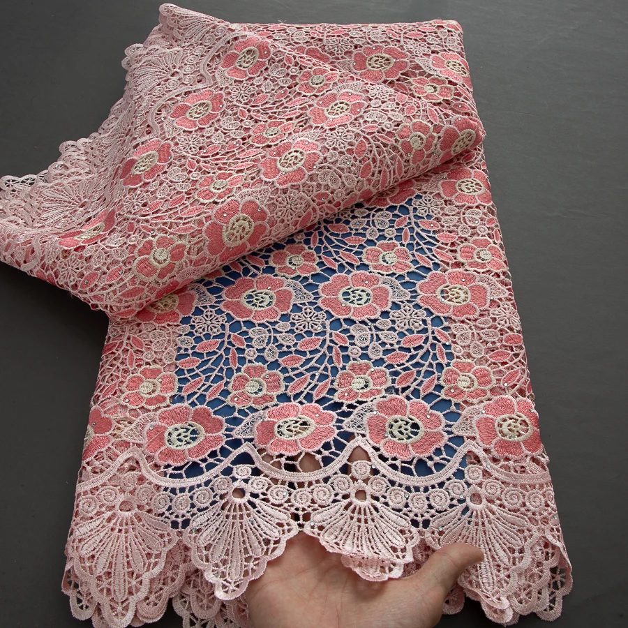 

African Lace Fabric 2024 High Quality 5Y Knitted Water Soluble Nigerian Cord Guipure Lace Fabric Elegant Dress for Women A3918