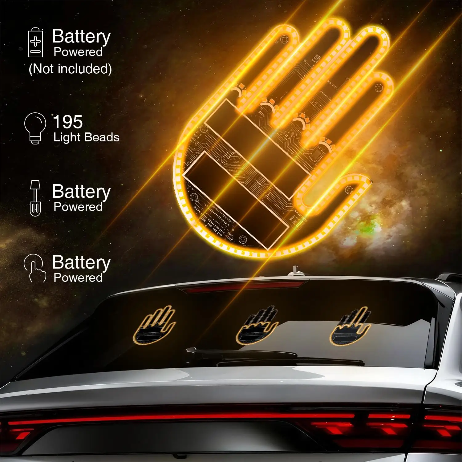

Multiple Gesture Shapes Auto Amber LED Lights General Motors Decorative Lights Funny Car Middle Finger Gesture Light with Remote