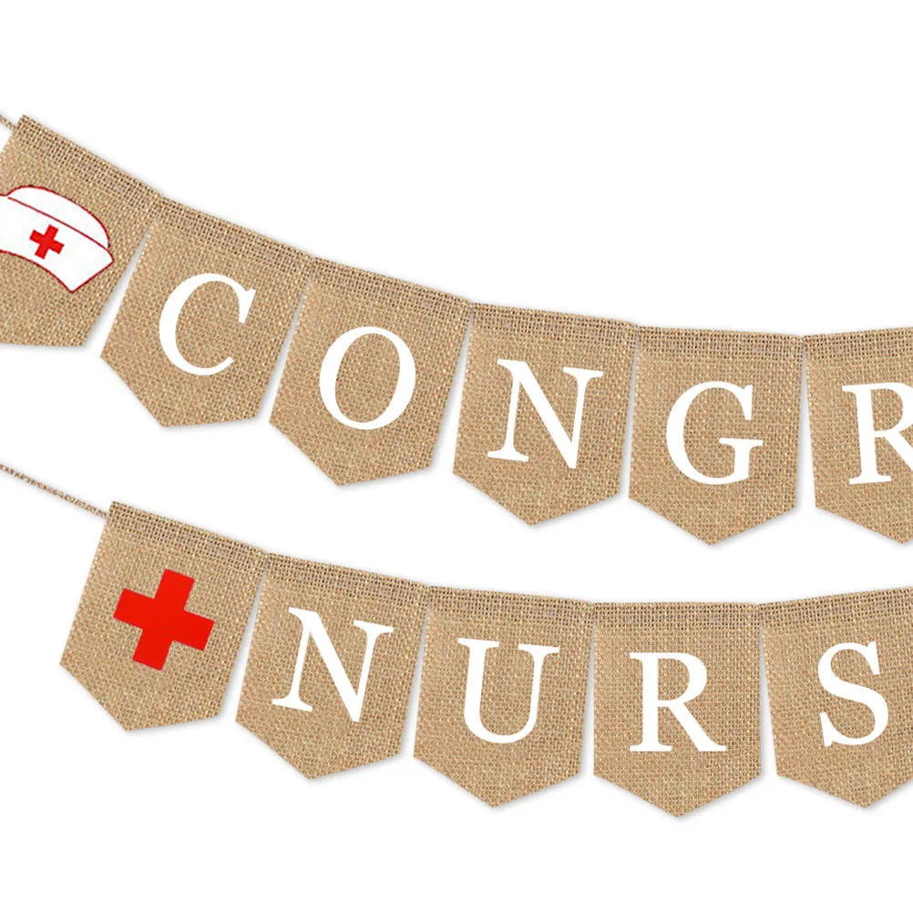 

Nurse Day Decoration Bunting Rustic Congrats Banner Hanging Party Flag Graduation Decor Assembled Pull Flag Burlap Style