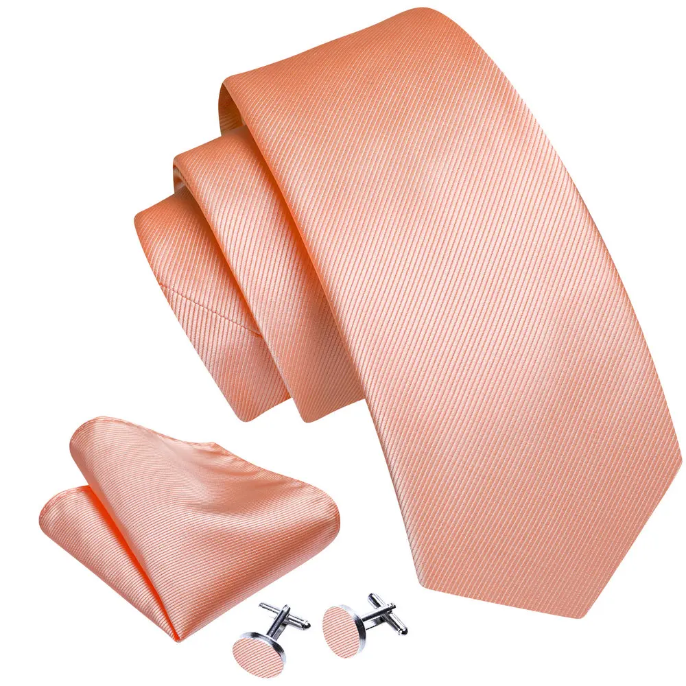 Exquisite Coral Pink Silk Ties For Men Luxury Brand Solid Necktie Sets Groom Wedding Business Party Gifts Barry.Wang LN-6483