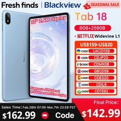 Blackview Tab 18 12-дюймовый планшет 12 ГБ + 256 ГБ 16 МП 2,4K FHD + дисплей 8800 мАч Аккумулятор Widevine L1 MTK Helio G99 33 Вт