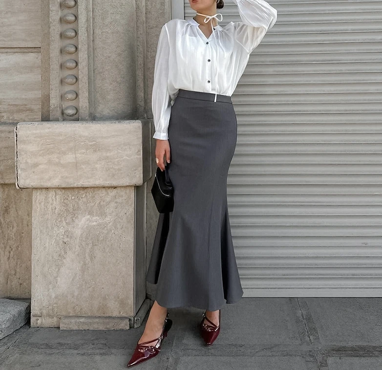 Temperament Commuter High Waist Fashionable Half Skirt Solid Color Hip Wrapping Sexy Slimming Suit Long Skirt for Women