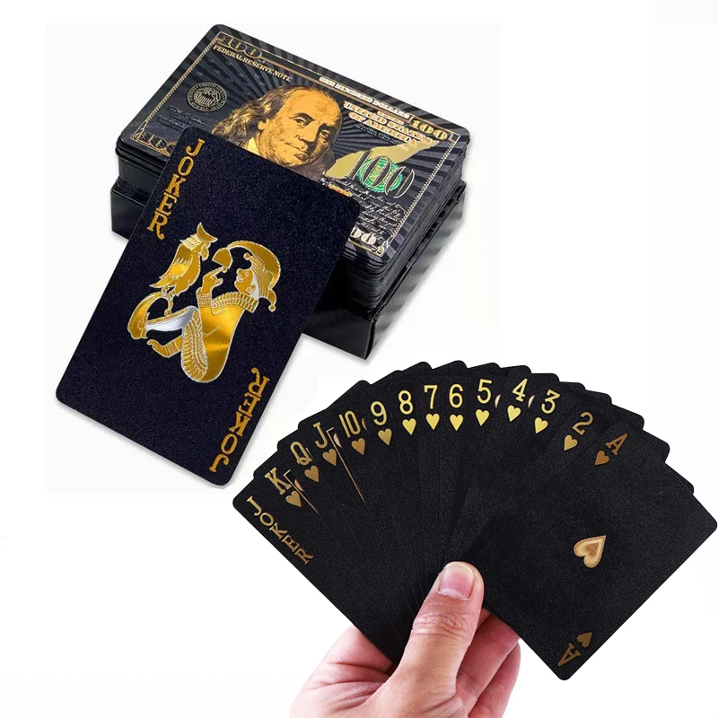 

Poker Playing Card Waterproof Black Gold Game Card Group PVC Suit Magic Dmagic Package Board Game Gift Collection