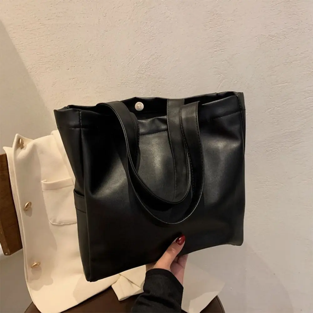 자석 버클 PU 가죽 토트백 단색 세로형 사각 휴대용 숄더백 편안한 손잡이 다용도