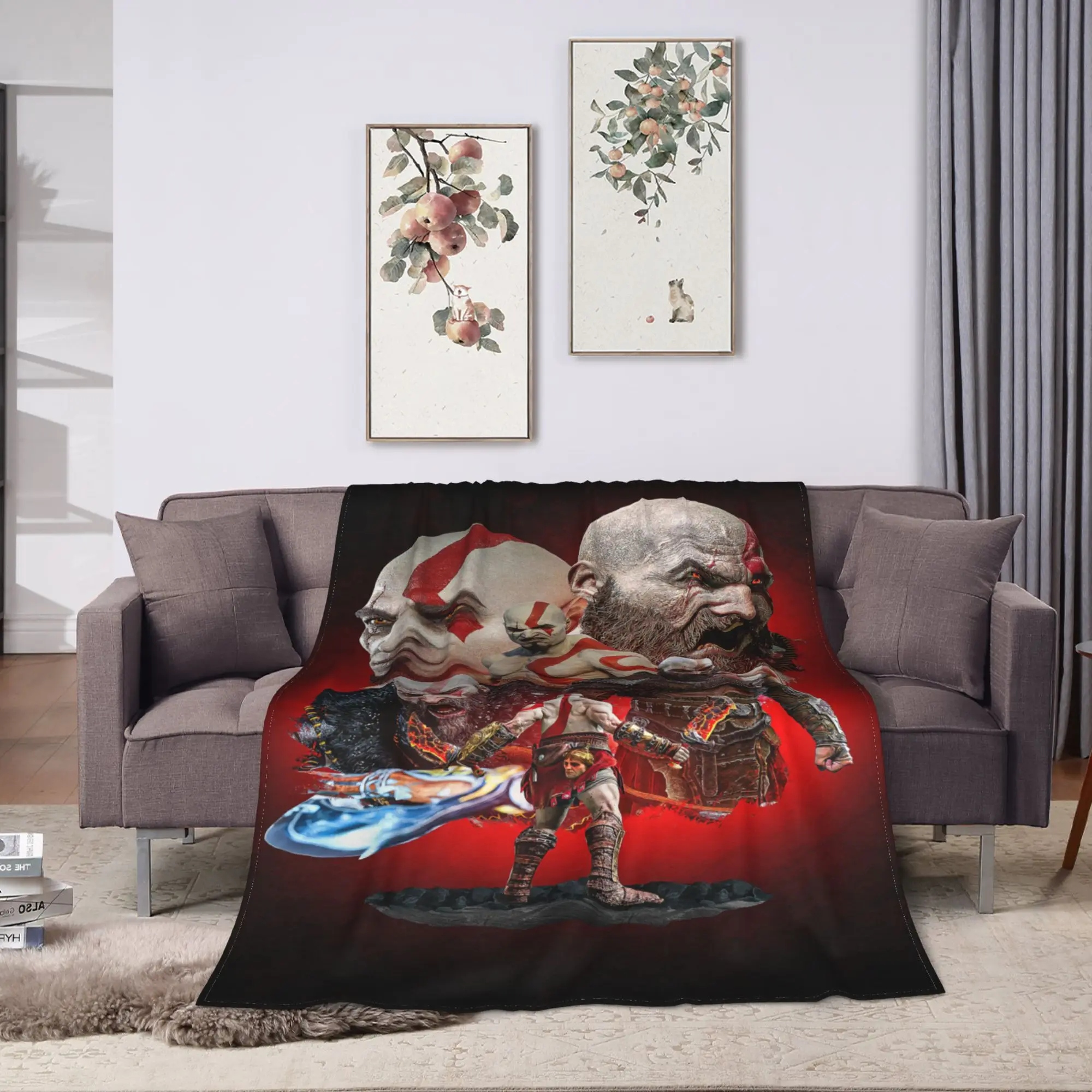 God of War Game Gamers Kratos Flannel Blankets  Soft Durable Bedding Throws for Couch Bed Travel Trend Bedspread Sofa Bed Cover