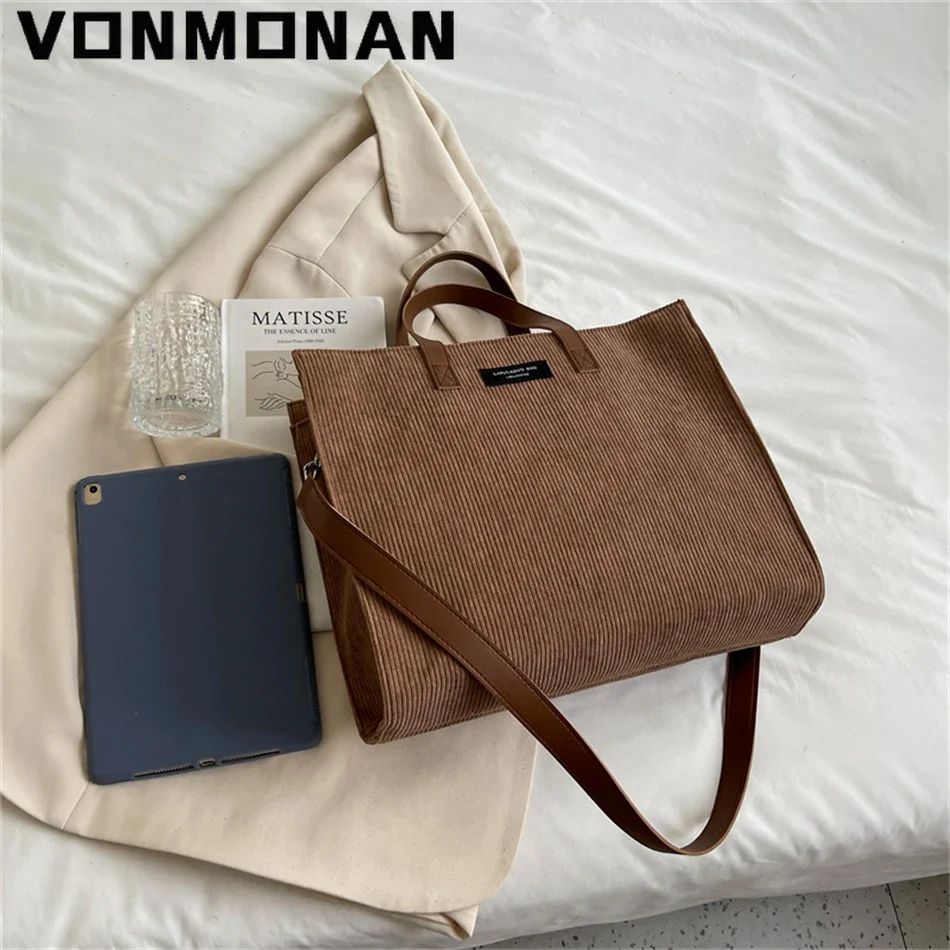 Women Vintage Corduroy Handbag Purses Luxury Designer Shoulder Crossbody Messenger Tote Bags Large Capacity Branded Shopper New