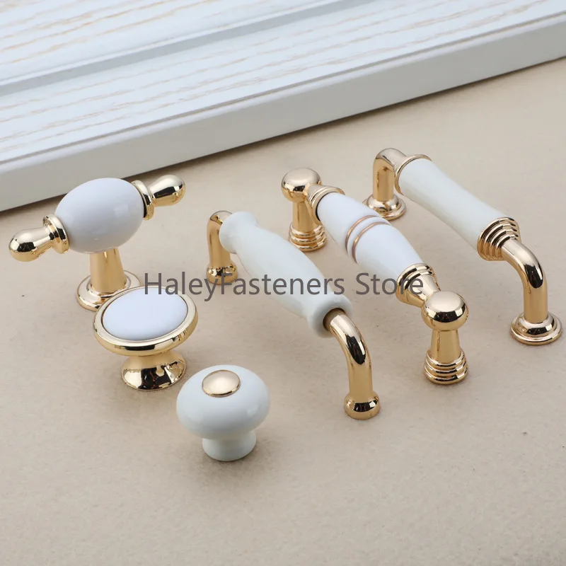 Gold White Ceramic Zinc Door Pull Up Bar Muebles Furniture Kitchen Cabinet Handle Cupboard Wardrobe Closet Bedroom Drawer Knob