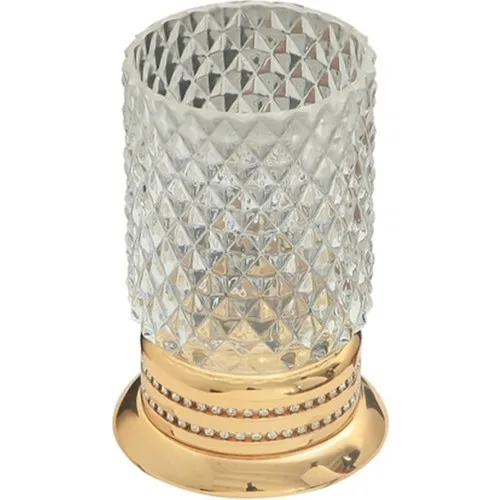 Voque Gold Set Top Brass-B. Glass-Stone Pattern Tooth Brush Holder 7850