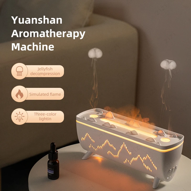 Dreamy Jellyfish Humidification Aromatherapy Machine Double Spray Simulated Flame Three Color Light Aromatherapy Machine