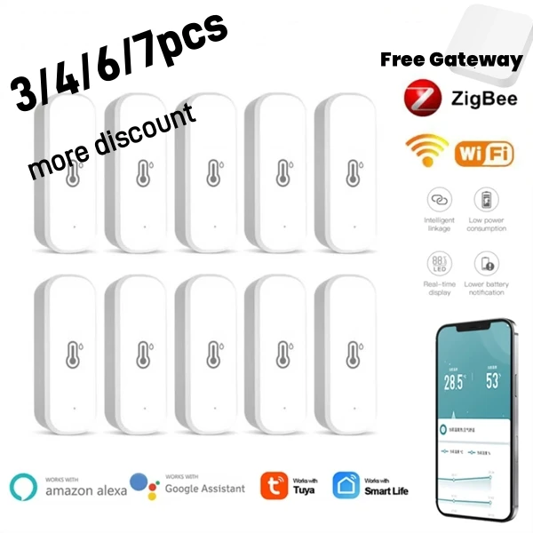 3/4/6/7pcs Tuya WIFI /ZigBee Temperature And Humidity Sensor APP Remote Monitor For Smart Home var SmartLife WorkWith Assistant