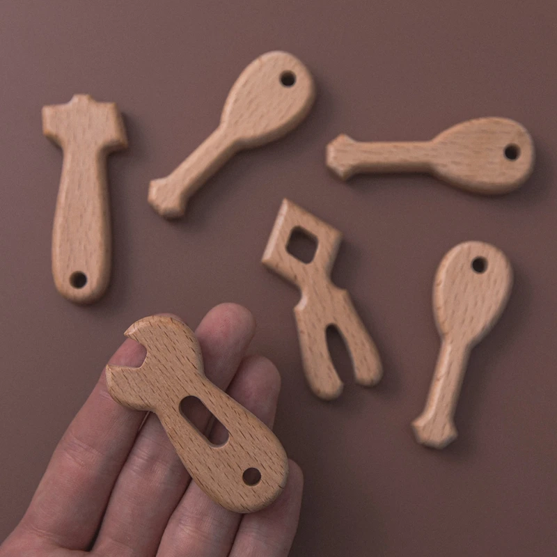 4pc Wooden Baby Teether Tool Model Beech Wood No BPA Baby Accessories Baby Toys 0 12 Months Teether Gum Teething Ring Care Tool