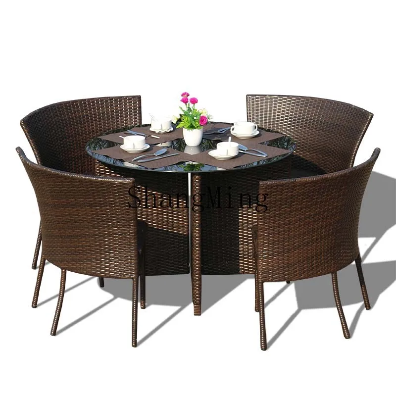 

ZYY outdoor rattan chair five-piece set round table balcony courtyard dining table leisure combination creativity