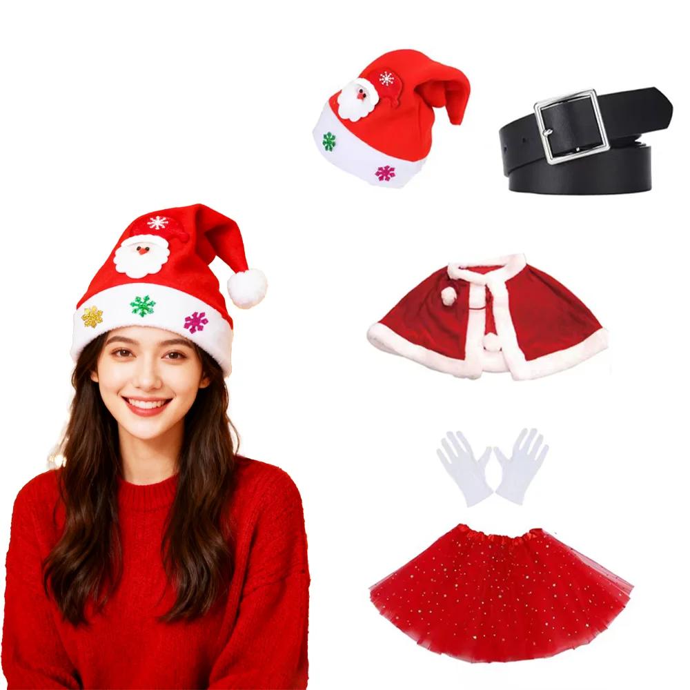 

PESENAR Mrs. Claus Costumes for Women 4PCS Santa Claus Costume Women Velvet Santa Dress Hat Gloves for Christmas Party