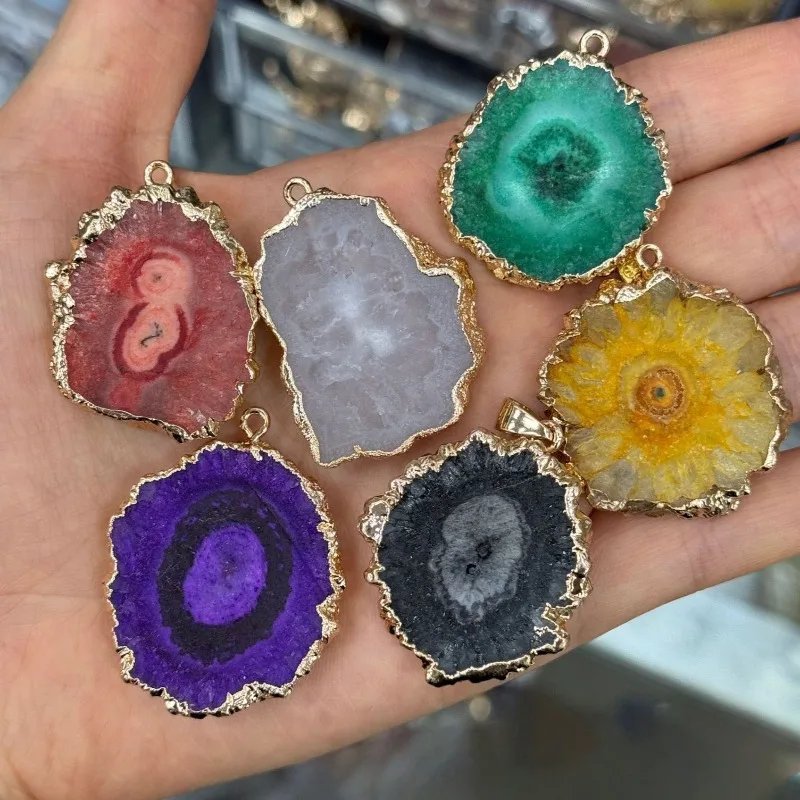 Wholesale 10pcs/lot Irregular Druzy Quartz Crystal Charms Gold Color Gem Stone Sunflower Pendant Jewelry Making Accessories