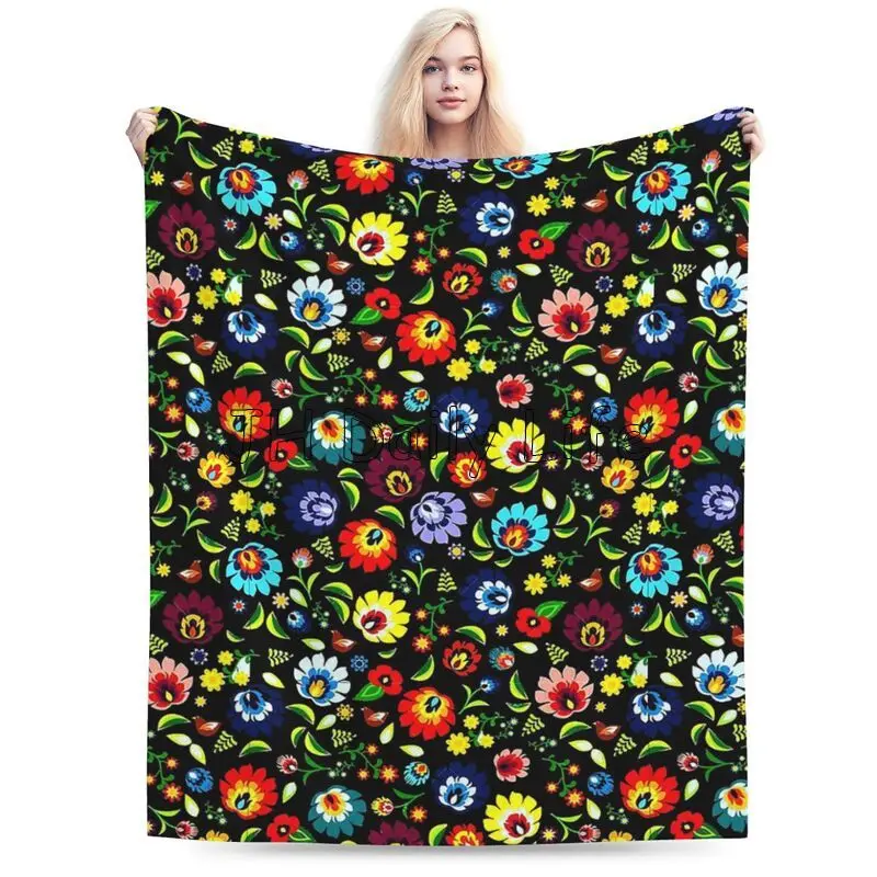 Poland Polish Floral Folk Art Flower Blanket Lightweight Warm Cozy Fluffy Flannel Fleece Throw Blanket for Bed Sofa Couch Travel