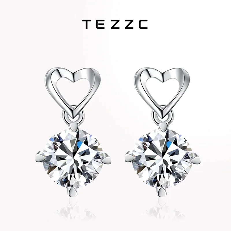 

Tezzc 1ct D Color Moissanite 925 Sterling Silver Stud Earrings Heart Lab Diamond Earring Fine Jewelry for Women Gift Test Passed