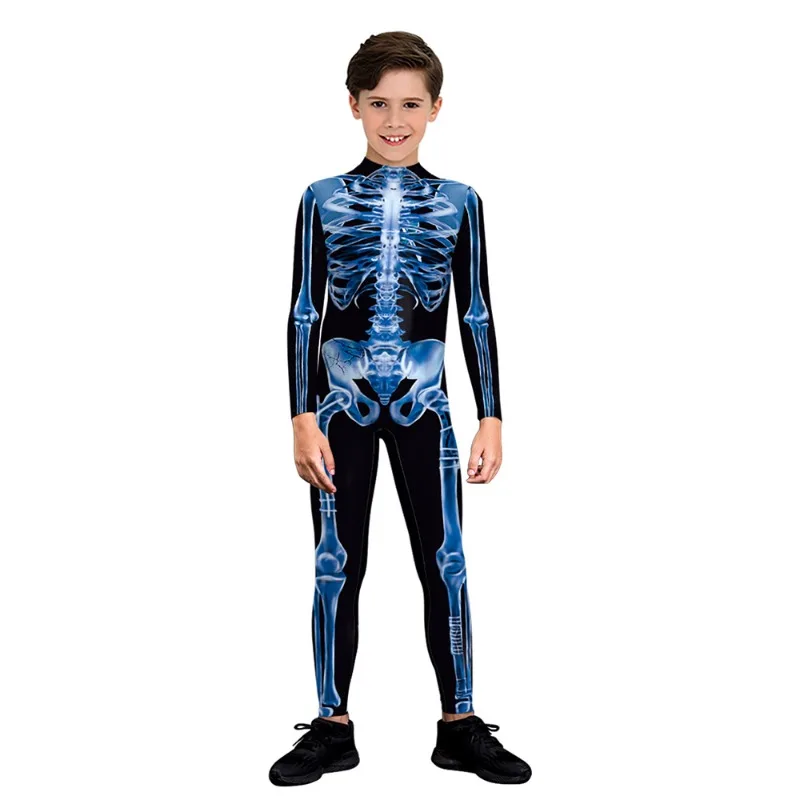 Kids Halloween Cosplay Scary Costume Zombies Skeleton Print Jumpsuit Boys Girls Zentai Suit Child Carnival Party Birthday Gifts