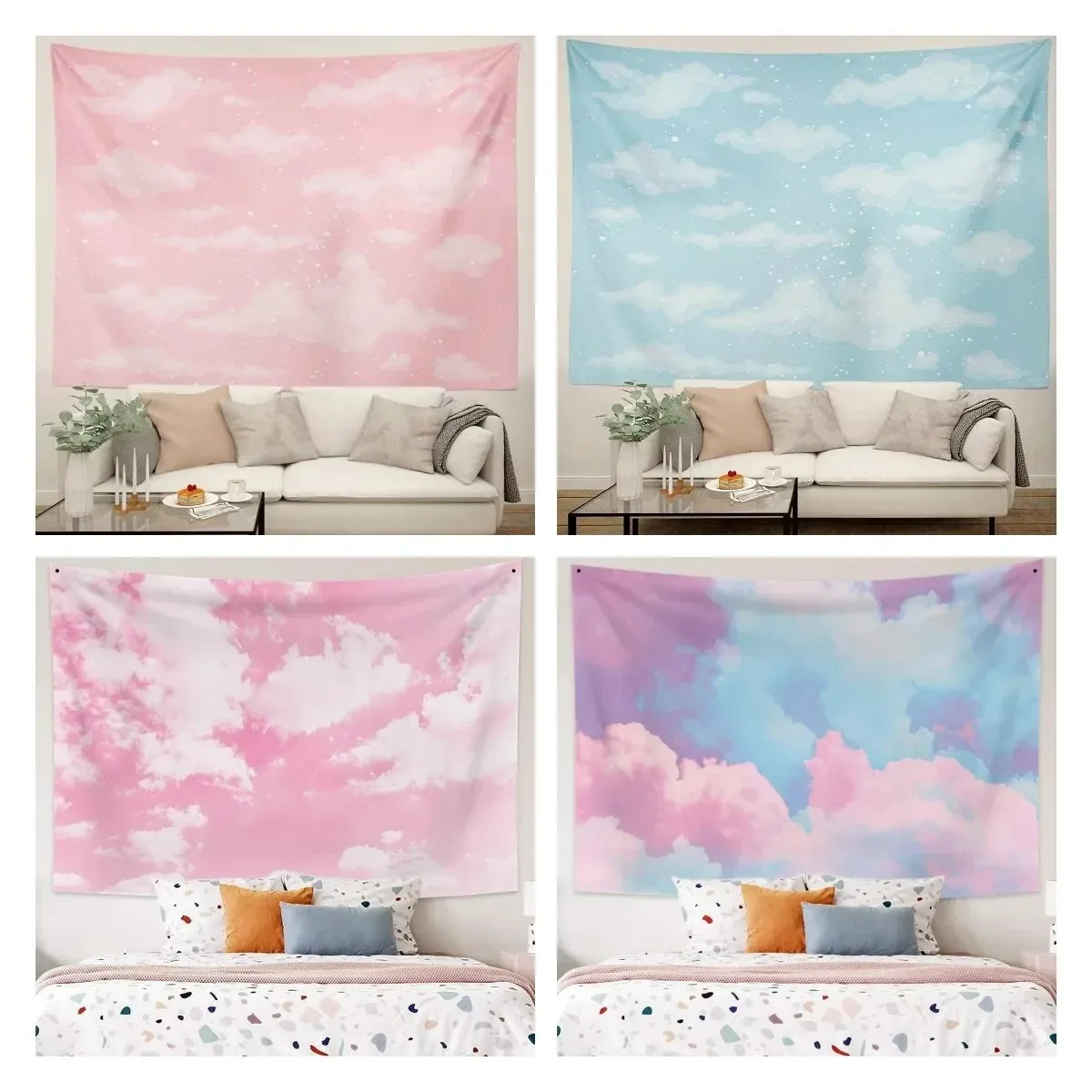 

Home Decor Blue Pink Sky Tapestry with White Clouds Room Decor Wall Cloth Art Room Decor Accessories