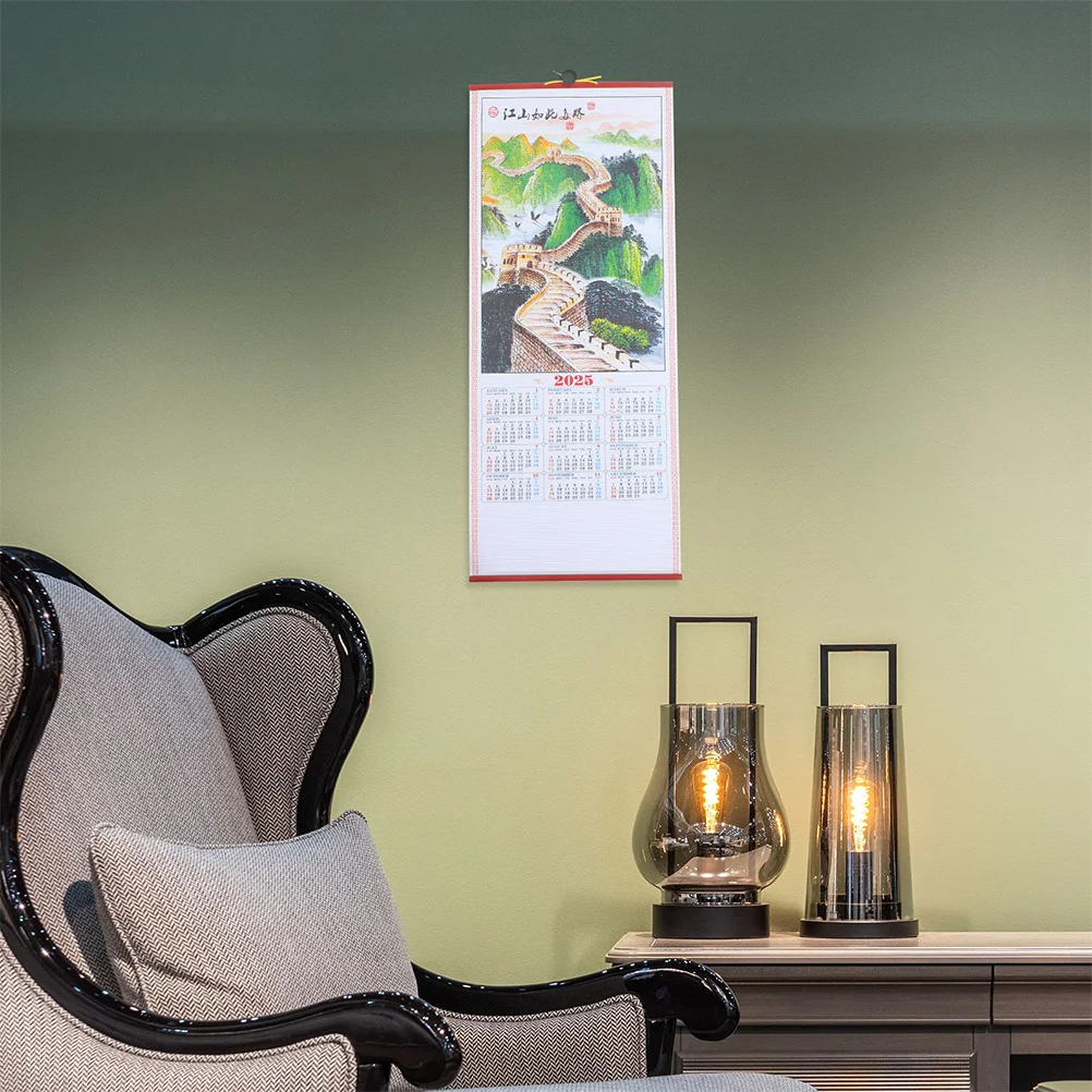 

2 шт. 2025 год змеи лунный настенный календарь из искусственного ротанга висит прокрутка традиционный китайский календарь для офиса и домашнего использования