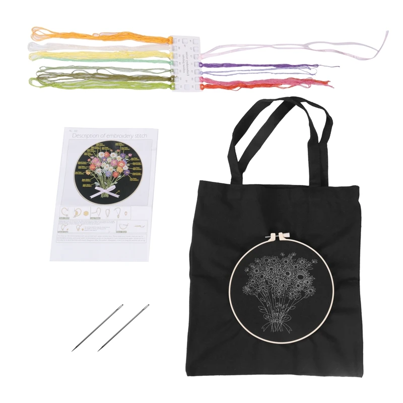 Embroidery Starter Kit For Beginners With 1 Canvas Tote Bag 1 Embroidery Hoop Thread And Needle