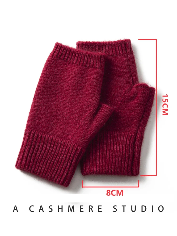 2024ผู้หญิงฤดูหนาว100% CASHMERE Mitts 15ซม.ถักFingerlessถุงมือY2kถุงมือความร้อนSemi FingerยาวMittensแขนอุ่น