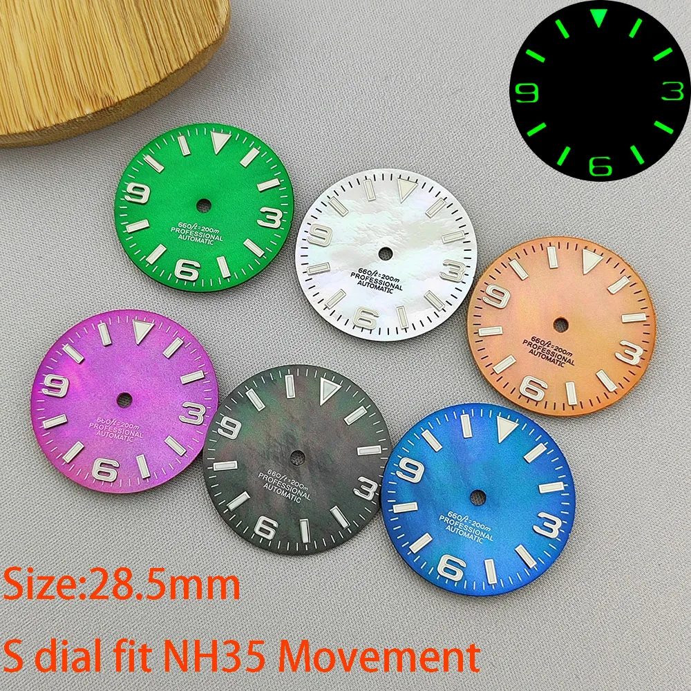 28.5MM NH35 dial Arabic digital dial super blue luminous suitable for NH35 NH36 movement watch parts replacement